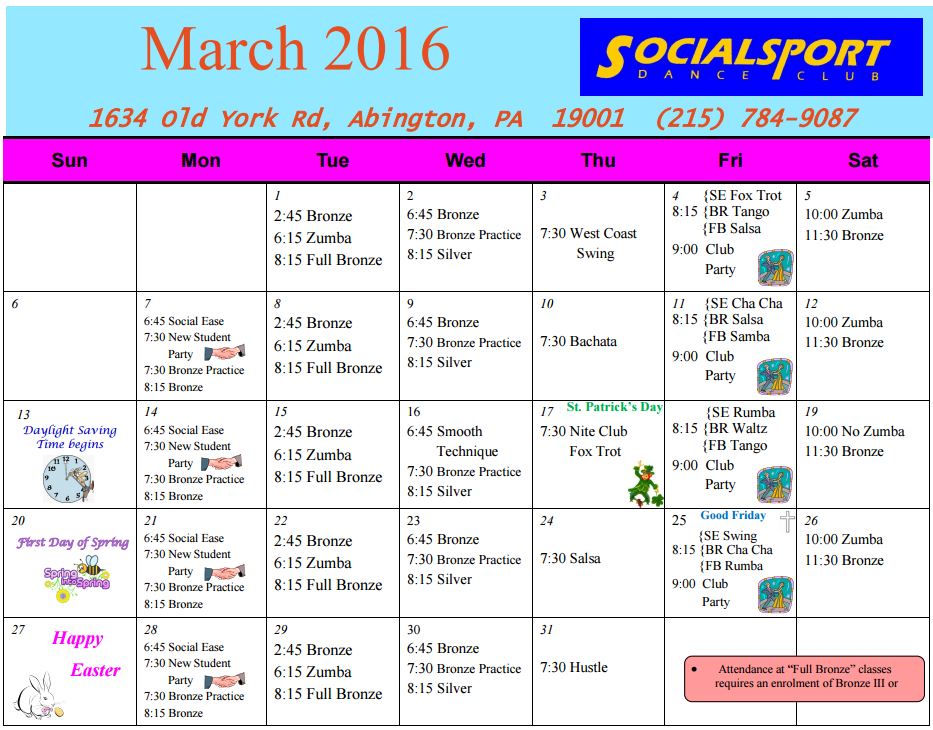 MArch Dance Calendar - Socialsport Dance Club| Socialsport Dance Club ...